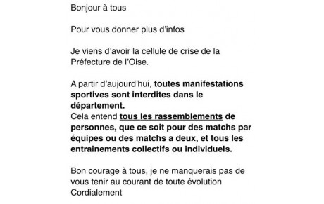 CORONAVIRUS : Décision préfecture de l'Oise