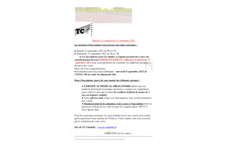 Forum des associations le 4/09 et inscription au club les 11-12/09