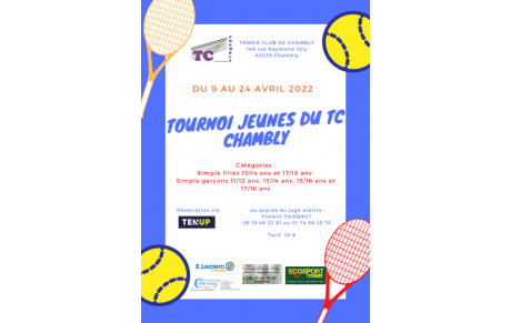 Tournoi jeunes du 09 au 24/04/2022